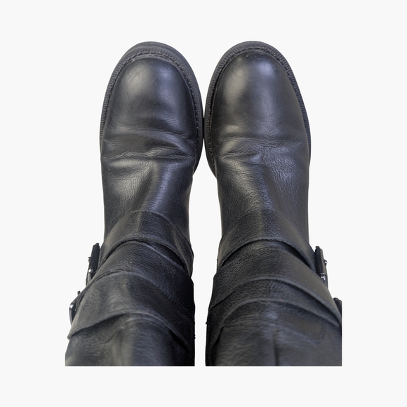 Enzo Angiolini Black Leather Tall Moto Boots With Buckle, Size 7 - Picture 9 of 11